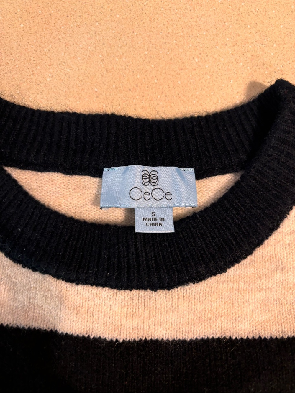 Oversized CeCe Dark Navy and Cream Striped Crewneck Sweater